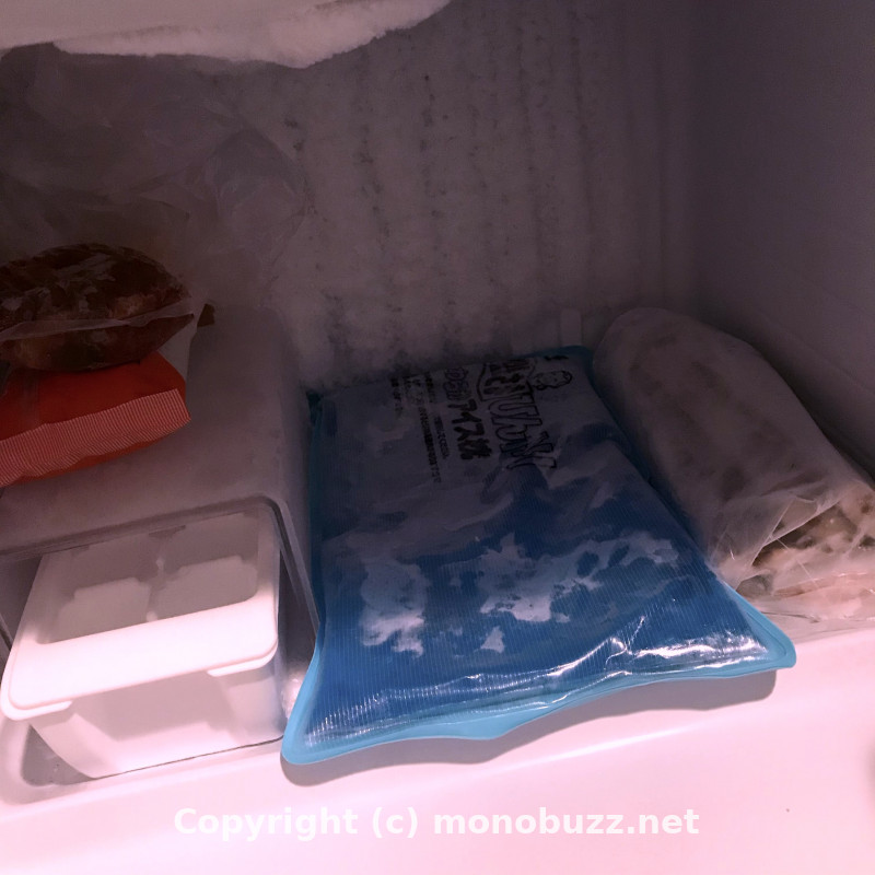 熱さまひんやりやわらかアイス枕：冷凍庫の中